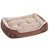 FEANDREA Hundebett, Hundekorb mit Wendekissen, 85 x 65 x 21 cm, braun PGW04Z